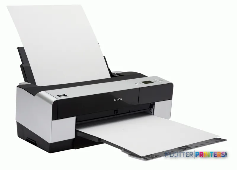Epson Stylus Pro 3880 product image showing large-format printer with open top cover and output tray extended