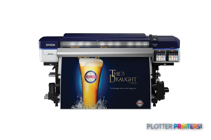 Epson SureColor SC-S60600 large-format printer product image showing front view with beer advertisement output