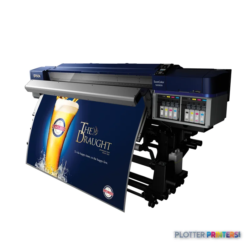 Epson SureColor SC-S60600 large-format printer product image showing blue and black machine with ink cartridge system and be…