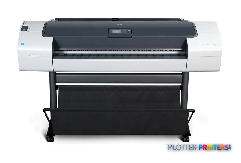 HP Designjet T770 large format printer product image showing front view with white and black chassis on stand