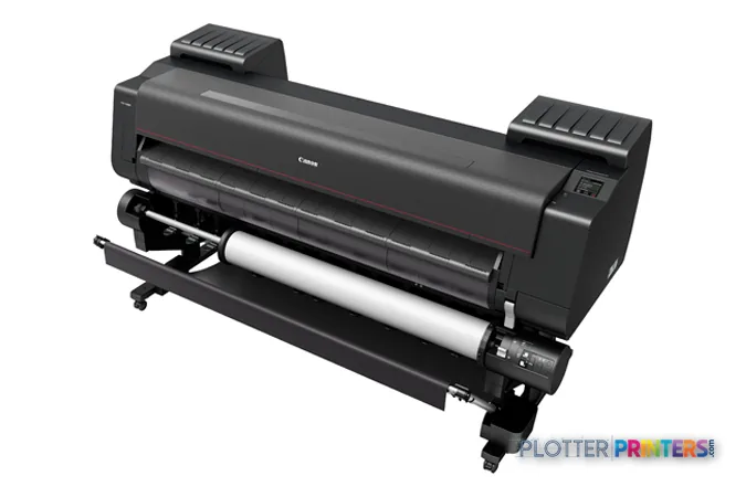 Canon imagePROGRAF PRO-6000 large format printer product image showing black inkjet printer with roll feed system