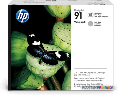 HP 91 Value Pack 775-ml Photo Black/Lt Gray DesignJet Ink Cartridges/Printhead