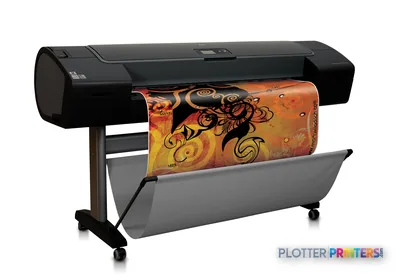 HP Designjet Z2100 44" large format printer product image showing black printer with colorful printed output