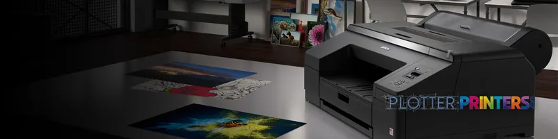 Epson SureColor SC-P5000 Violet 240V printer product image showing black inkjet printer with printed color samples