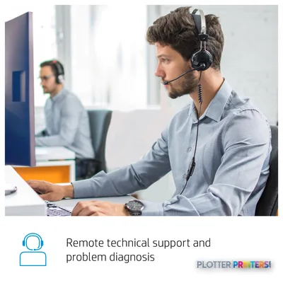 Man wearing headset holding yellow printed material during remote technical support session