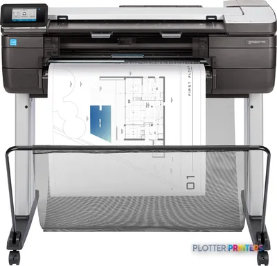 HP DesignJet T830 24-inch large format printer product image showing black and grey multifunction inkjet printer with archit…