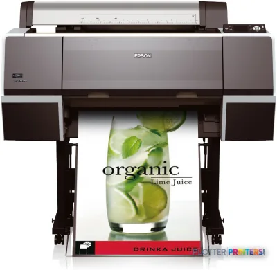 Epson Stylus Pro 7700 large-format printer product image showing front view with sample print output