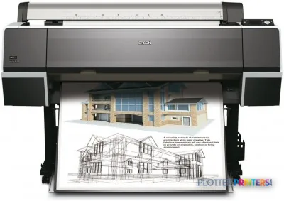 Epson Stylus Pro 9700 large-format printer product image showing front view with sample architectural prints