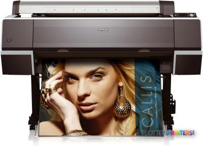 Epson Stylus Pro 9700 large-format printer product image showing the device with a portrait print sample