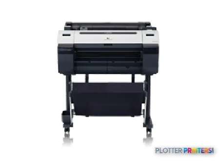 Canon imagePROGRAF iPF650 large format printer front view showing white and black body on wheeled stand