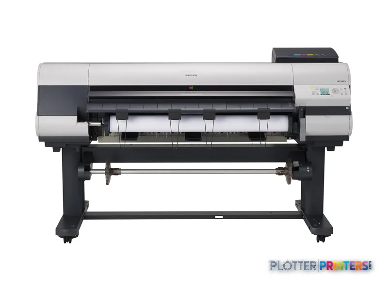 Canon imagePROGRAF iPF815 large-format printer product image showing front view with white and black body on stand