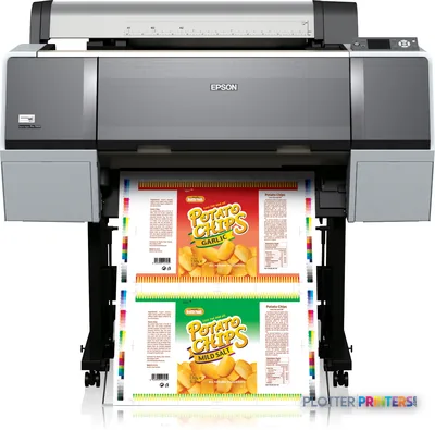 Epson Stylus Pro WT7900 large-format printer printing colorful potato chip packaging labels