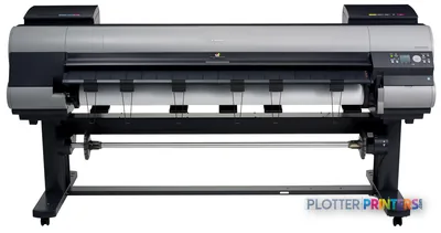 Canon imagePROGRAF iPF9000S large-format printer product image showing front view with paper roll loaded