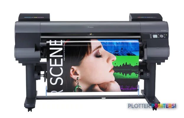 Canon imagePROGRAF iPF8300 large-format printer product image showing front view with sample color output