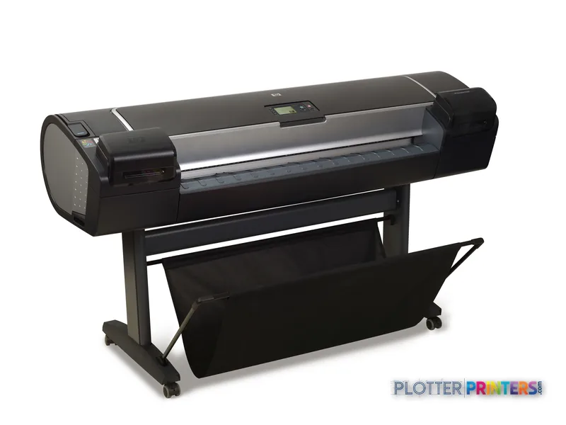 HP Designjet Z5200 large format printer product image showing the full printer on stand with output tray
