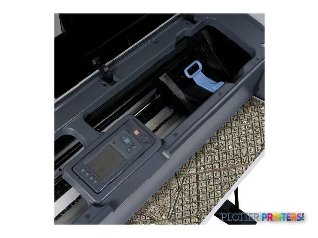 HP Designjet T770 610mm large-format printer product image showing top view with open paper feed compartment and control panโฆ