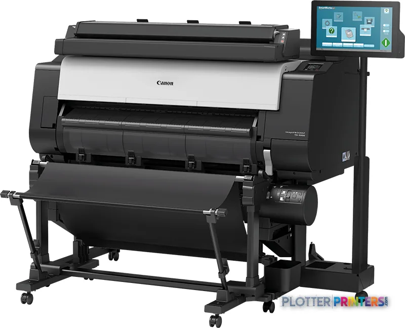Canon imagePROGRAF TX-3000 MFP T36 large-format printer product image showing black inkjet printer with touchscreen control…