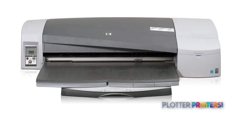 HP Designjet 111 24-inch large format printer product image showing front view with open output tray
