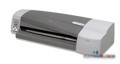 HP Designjet 111 large format printer product image showing front view of grey and white device with control panel