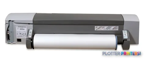 HP Designjet 111 large format printer product image showing front view with white paper roll loaded