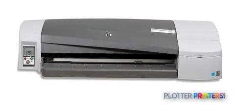 HP Designjet 111 large format printer product image showing front view with white and gray chassis