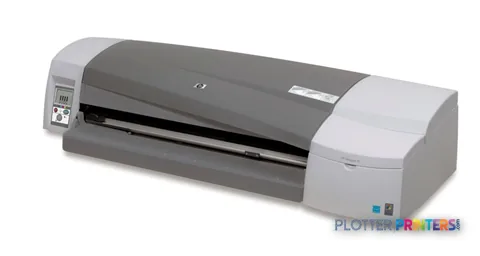 HP Designjet 111 large format printer product image showing front view of grey and white device with control panel