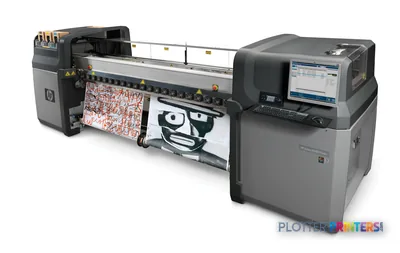 HP Latex 600 Printer product image showing the industrial printer with printed samples and control station