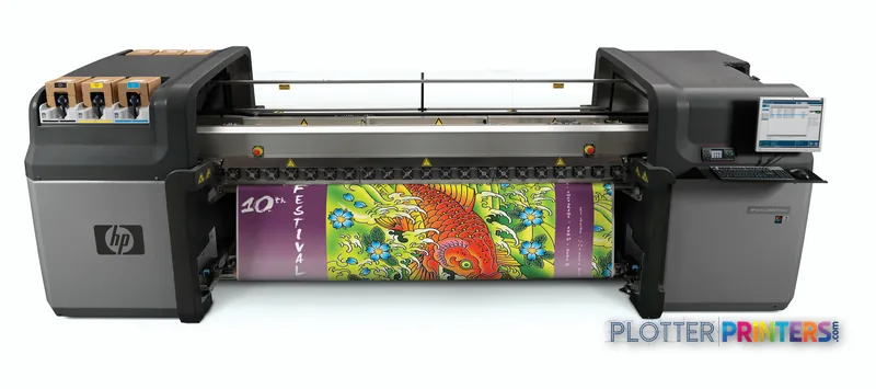 HP Latex 600 Printer product image showing front view with colorful printed textile output