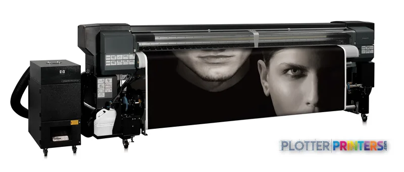 HP DesignJet 10000s Printer product image showing the large-format printer with portrait output displayed
