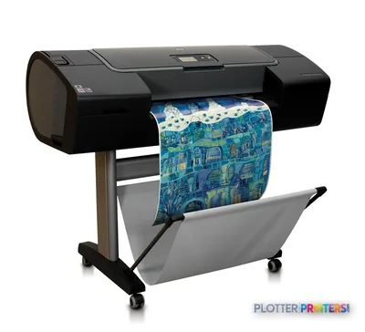 HP Designjet Z2100 24-in Photo Printer product image showing black large-format printer with colorful photo output