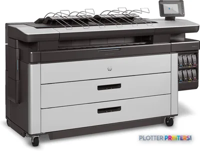 HP PageWide XL 5100 large format printer product image showing black and grey printer with paper trays and control panel