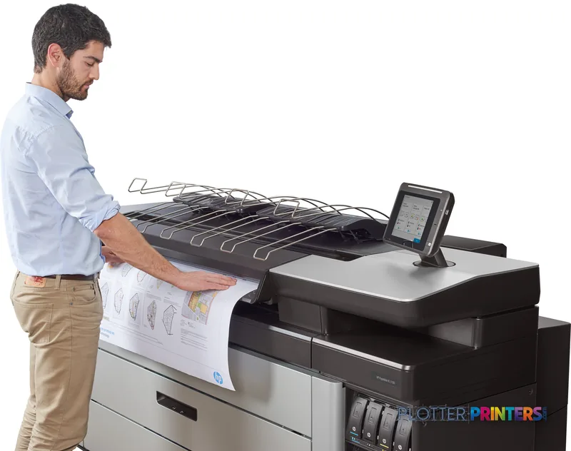 Man using HP PageWide XL 5100 large format printer lifestyle image, outputting wide technical drawings