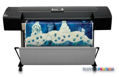 HP Designjet Z3100 44-in Photo Printer front view with colorful architectural print output