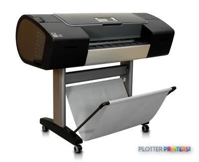 HP Designjet Z3100 24-in Photo Printer large format printer product image showing black printer on stand with output tray