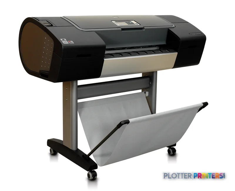 HP Designjet Z3100 24-in Photo Printer large format printer product image showing black printer on stand with output tray