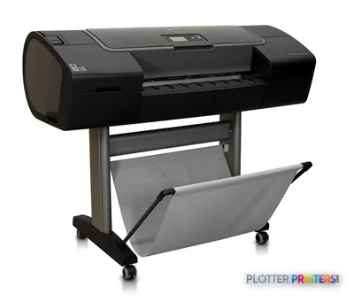 HP DesignJet Z2100 24 in photo printer on stand with output tray, product view