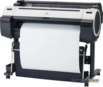 Canon imagePROGRAF iPF750 large-format printer with white paper loaded, front product view