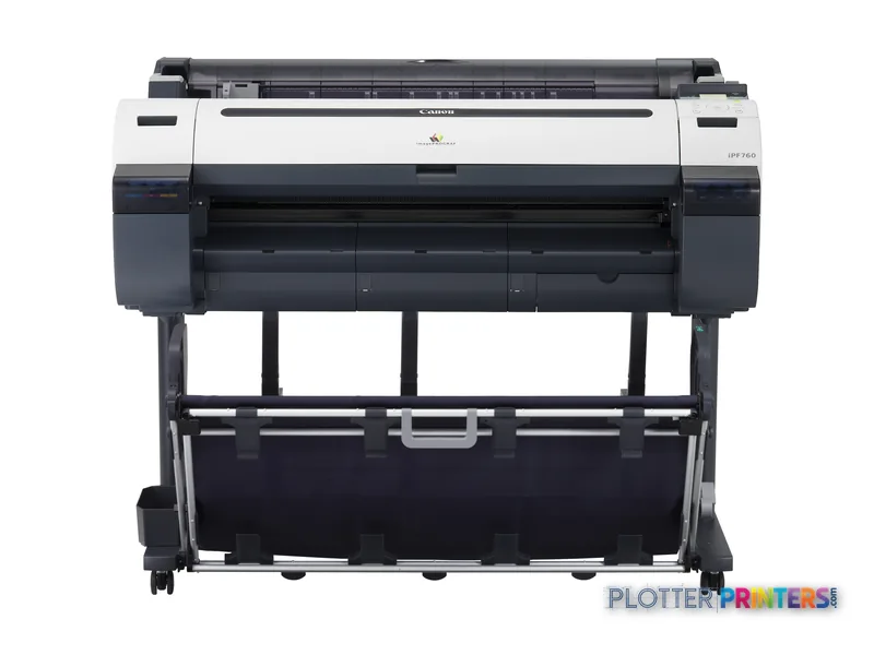 Canon imagePROGRAF iPF750 large-format printer product image showing front view with stand