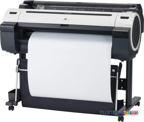 Canon imagePROGRAF iPF750 large-format printer with white paper loaded, front product view