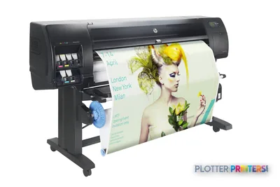 HP DesignJet Z6610 60-in Production Printer front-right view with colorful portrait print output