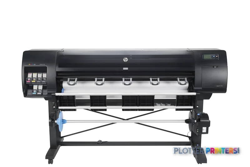 HP DesignJet Z6610 60-in Production Printer, front view showing black printer with control panel and paper feed system