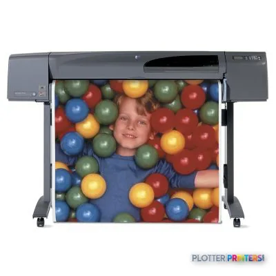 HP 800ps large format printer product image showing black thermal inkjet printer with colorful photo output