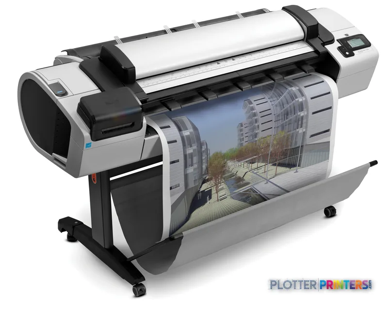HP Designjet T2300 large-format printer product image showing white and black printer with roll feed and architectural print…