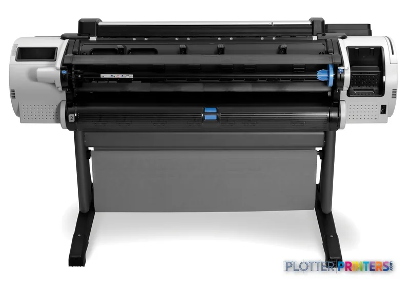 HP Designjet T2300 large-format printer product image showing front view with black and white body on stand