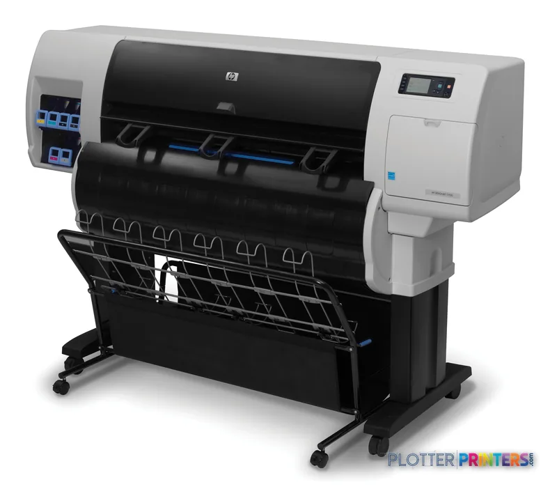 HP Designjet T7100 large format printer product image showing the full printer with roll feed system and control panel