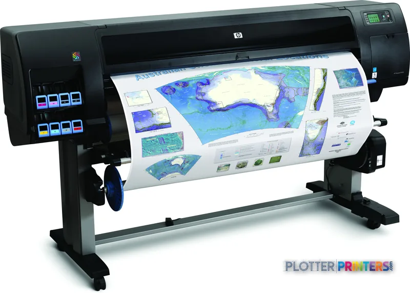 HP DesignJet Z6200 1067-mm Photo Printer product image showing the large-format printer with a colorful map printout