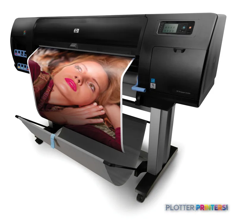 HP DesignJet Z6200 large-format photo printer with color portrait print output on roll media