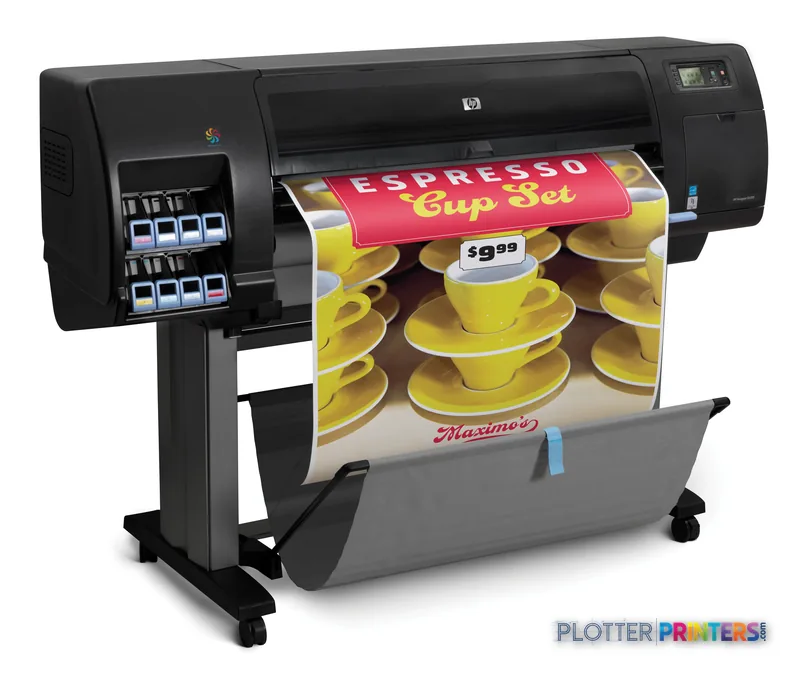 HP DesignJet Z6200 1067-mm Photo Printer product image showing the large-format printer with a colorful espresso cup set pri…