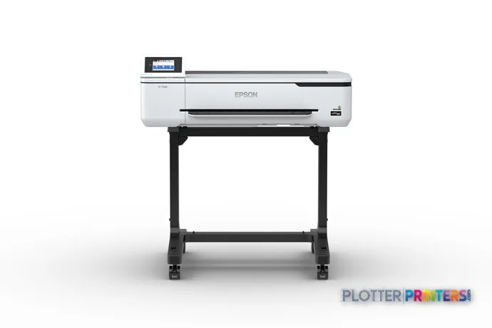 Epson SureColor T3170 large format printer on stand, front product view showing white inkjet printer with display screen