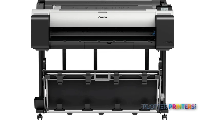Canon imagePROGRAF TM-300 large format printer front product view showing black and white thermal inkjet device